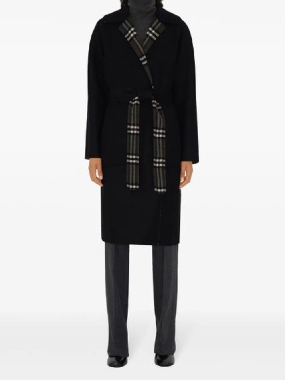 Burberry reversible wool wrap coat coat - black and gray blue Burberry check. - Picture 10 of 10